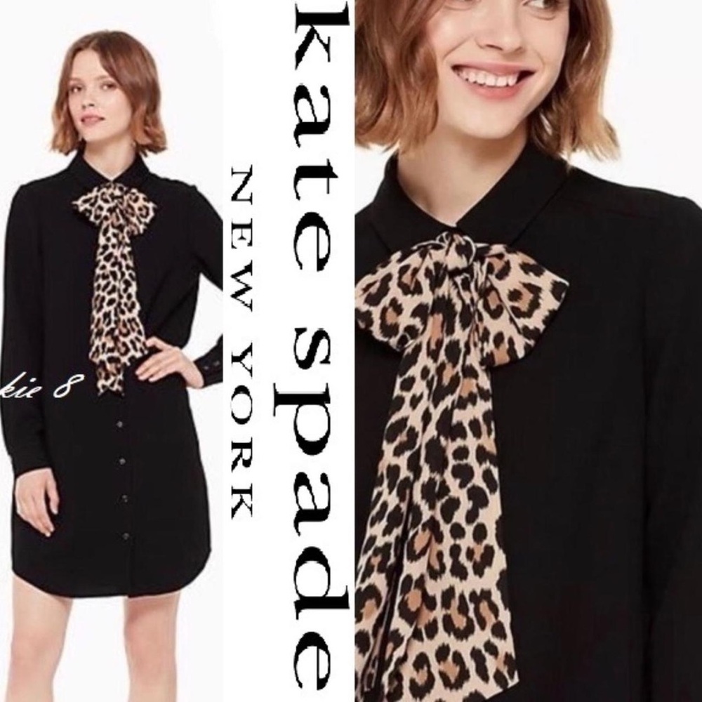 Kate Spade ♠️ Griffin Black Dress with Leopard Print Scarf